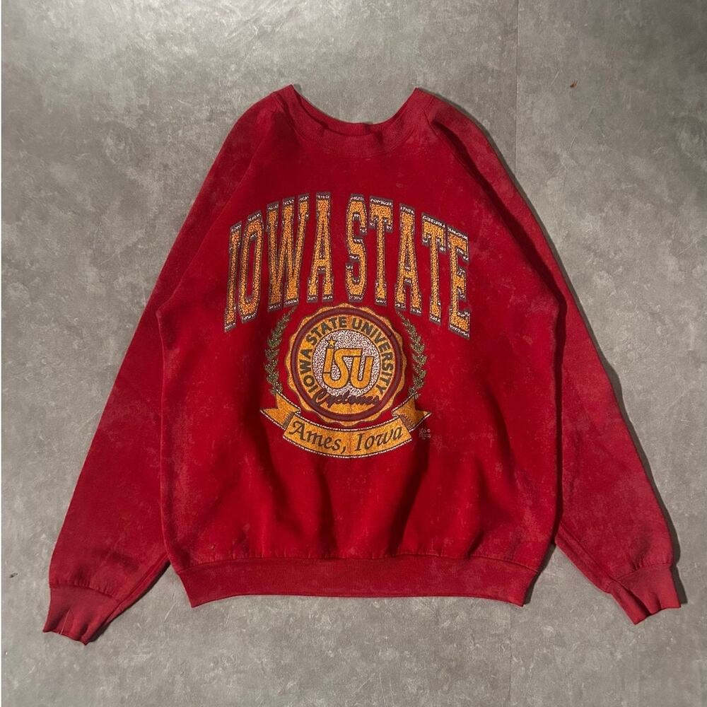 90's Vintage Iowa State Cyclones Crest Distressed Red Crewneck -XL